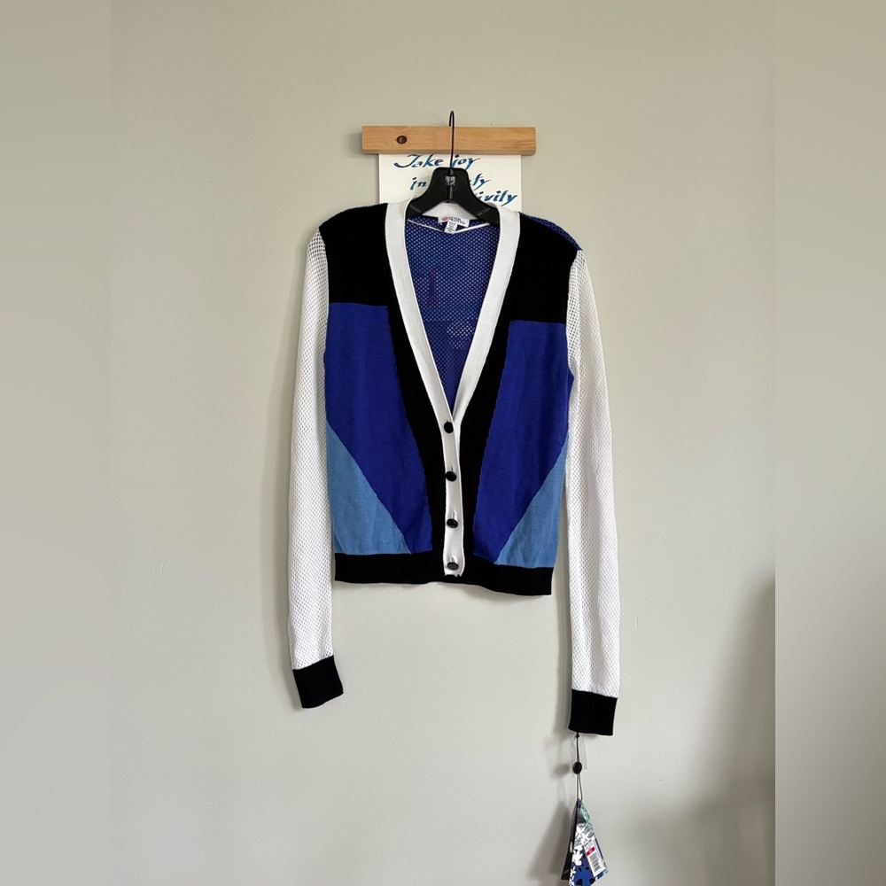 NWT PETER PILOTTO for Target Fishnet Colorblock Deep Vneck Cardigan Sweater XS